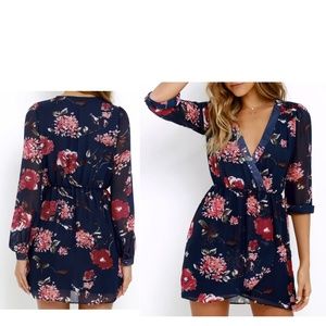 NAVY FLORAL PRINT DRESS LULUS